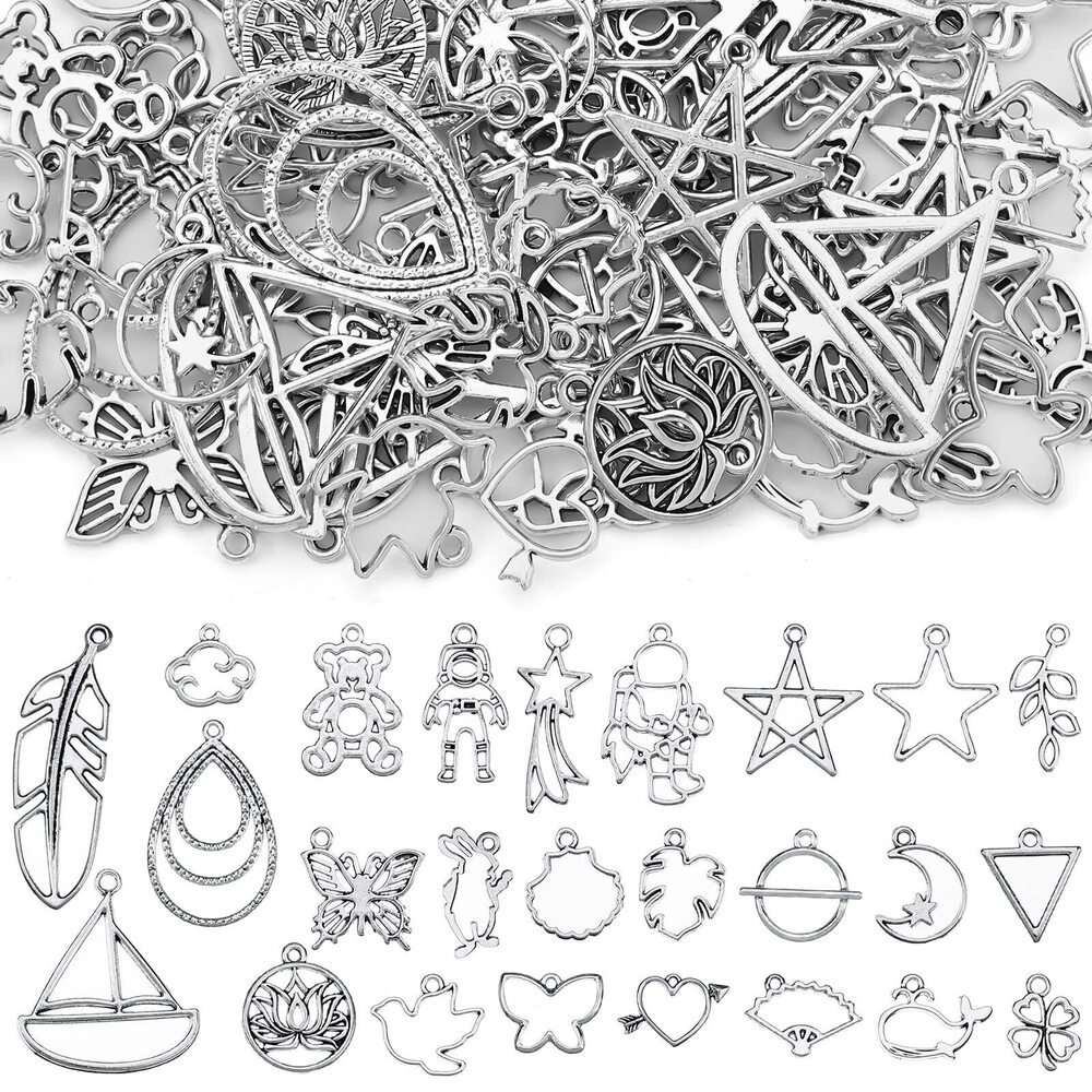 9443 100 Pcs Open Bezels for Resin Bezel Charms Pendant Assorted Hollow